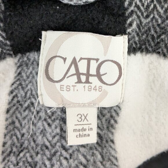 CATO Black/White Plaid Fleece Hooded Mid-Length Button Coat; Size 3X - Picture 4 of 6